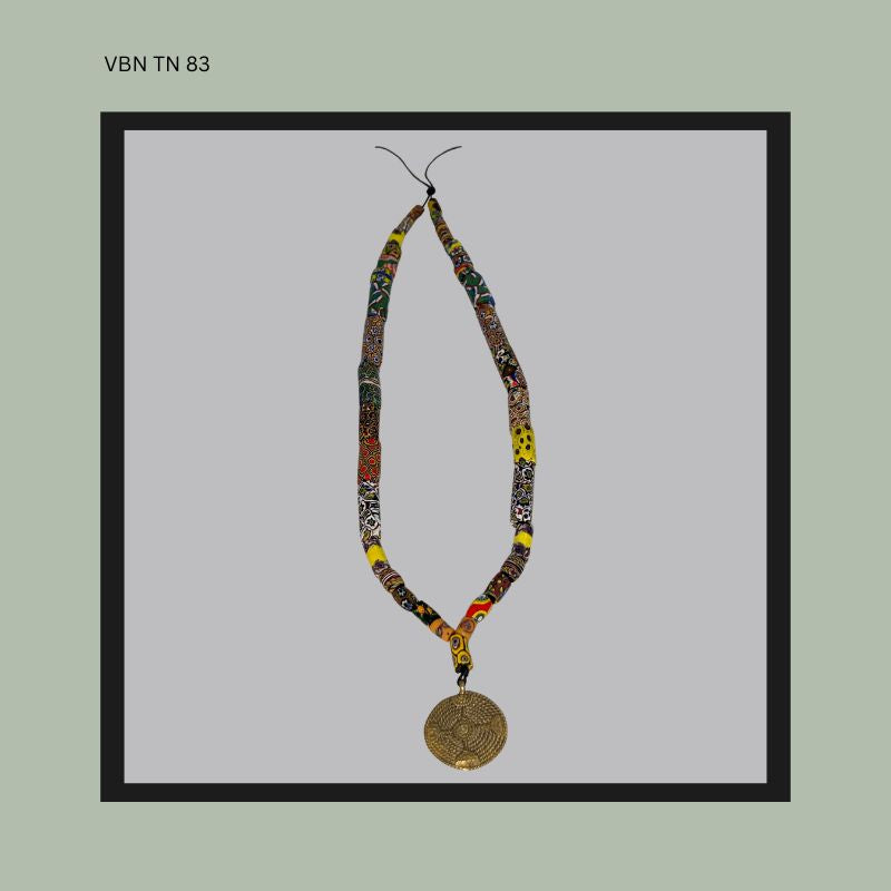 Venetian Trade Bead necklace with an Akan Spiral gold weight - restrung