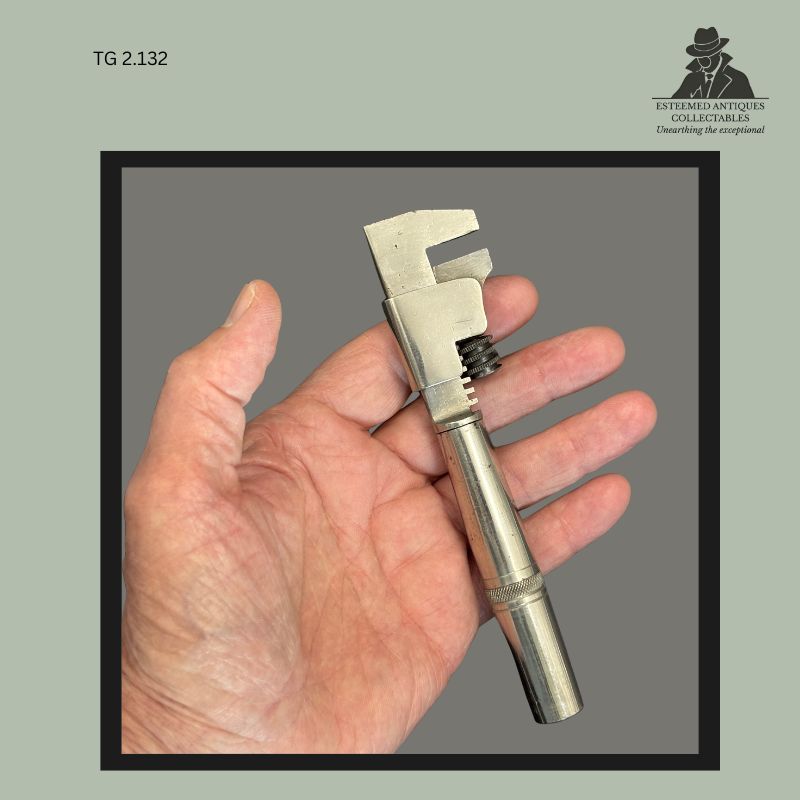 Adjustable steel spanner from the Universal Portable Tool Chest distributed by Allkin & Co. Ltd Cape Town, featuring a sliding jaw mechanism with knurled handle section and compact workshop engineering form, South Africa, mid 20th century.