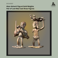 Pair of Akan Ashanti figural gold weights from Ghana, cast in brass using the lost-wax technique, depicting a basket bearer and a machete bearer standing on integral bases, from the Egon Guenther Collection by family descent to the Thomas Guenther Collection.
