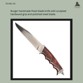 Burger handmade fixed-blade knife with a polished steel drop-point blade, sculpted hardwood finger-groove grip, stainless steel guard, and pointed metal pommel, photographed against a white background from the Thomas Guenther Collection.