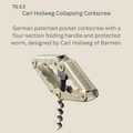 Carl Hollweg German patented pocket corkscrew, TG 2.2, shown with its four-section hinged metal handle folded around the protected steel worm.