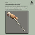 Angled view of a marked J.A. Henckels straight pull corkscrew with a turned hardwood handle and steel worm, manufactured in Solingen, Germany, circa 1895–1915.
