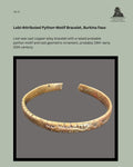 Lobi-attributed lost-wax cast copper-alloy bracelet from Burkina Faso, shown from the front with open terminals, raised probable python motif and cast geometric ornament, Egon Guenther Collection, EG 72.