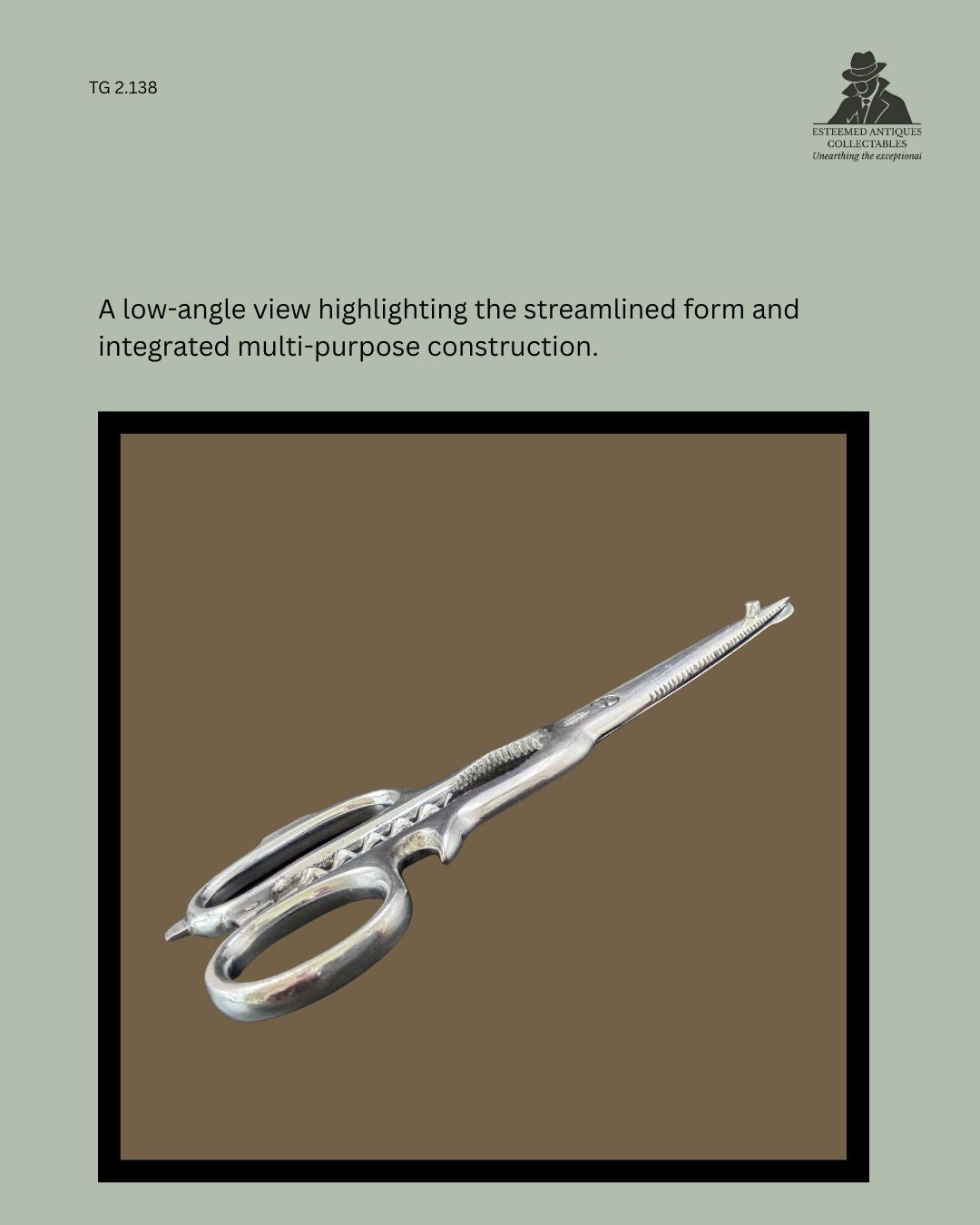 Low-angle profile view of RECOSO Solingen chrome-plated multifunction kitchen shears made in Germany, showing the streamlined forged metal construction with integrated serrated gripping jaws, bottle-opening feature and concealed corkscrew within the handle.