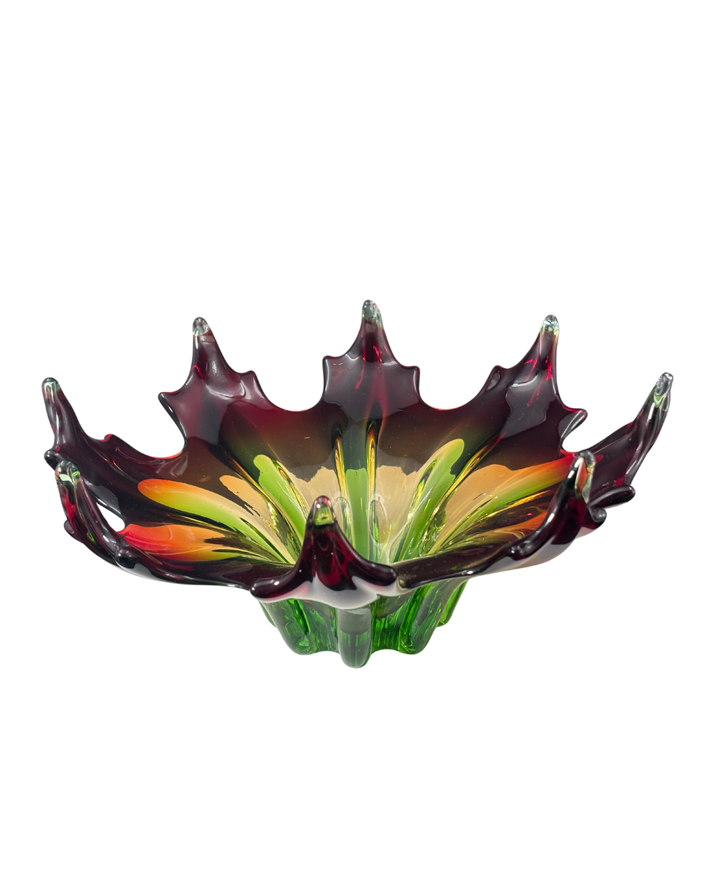 Italian Murano Sommerso Sculptural Glass, Crown Bowl, Italy, circa 1955 to 1970