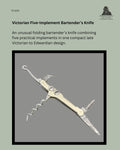 Victorian five-implement folding bartender's knife with steel blade, corkscrew, bottle opener, cap lifter and folding spike, shown open against a neutral background as a late Victorian to Edwardian bar accessory.