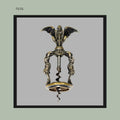Victorian figural corkscrew with gothic revival influence, featuring a winged bat-form handle above an open frame body with decorative cast supports and central steel worm, produced in silver-plated mixed metal construction.